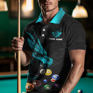 Personalized Blue Cyan Black Dragon Billiard Balls Pool Shirt For Men, Billiard League Team Jersey TDM3415