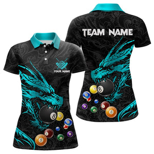 Personalized Blue Cyan Black Dragon Billiard Balls Pool Shirt For Women, Billiard League Team Jersey TDM3415