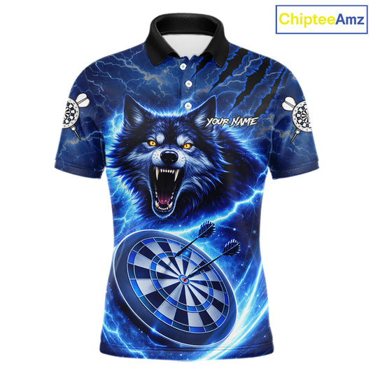 Personalized Blue Dartboard Lightning Wolf Darts Shirt For Men, Darts Team Jersey Polo & 1/4 Zip TDM5918