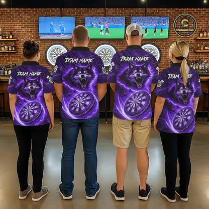 Personalized Purple Dartboard Lightning Wolf Darts Shirt For Men, Darts Team Jersey Polo & 1/4 Zip TDM5919