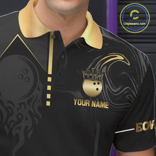 Load image into Gallery viewer, Custom Black And Gold Bowling Shirt For Men, Bowling Tournament Team Jersey Polo &amp; 1/4 Zip TDM6318