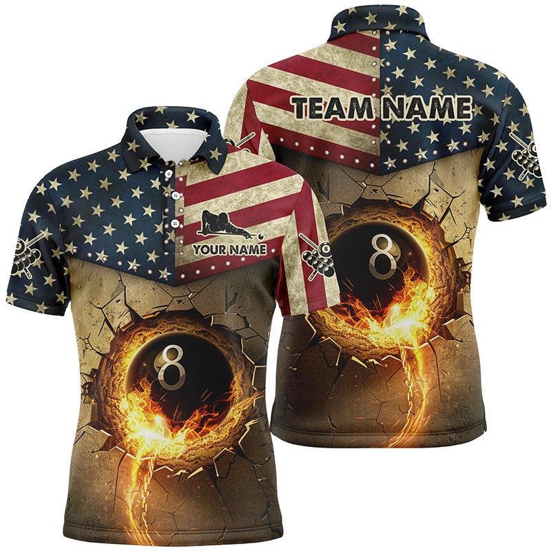 Custom Vintage US Flag 8 Ball Pool Burning Billiard Shirts For Men, Billiard Father's Day Gifts Best TDM1605