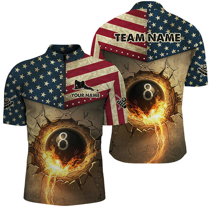 Custom Vintage US Flag 8 Ball Pool Burning Billiard Shirts For Men, Billiard Father's Day Gifts Best TDM1605