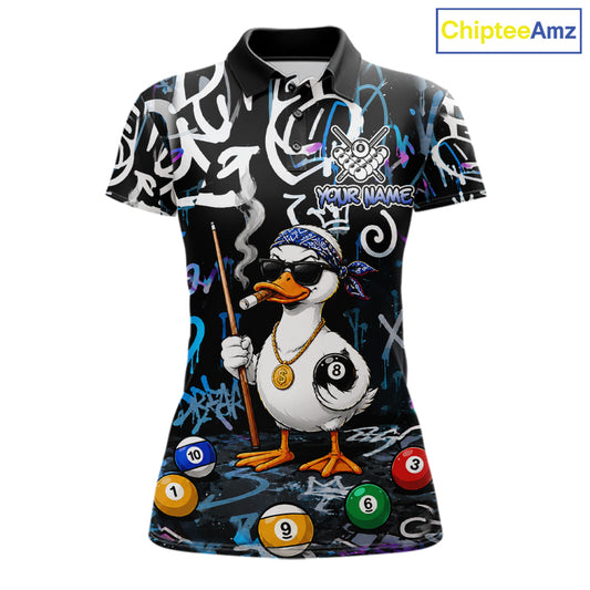 Colorful Graffiti Funny Duck 8 Ball Billiard Shirt For Women Custom Pool Team Jersey Polo & 1/4 Zip TDM6497