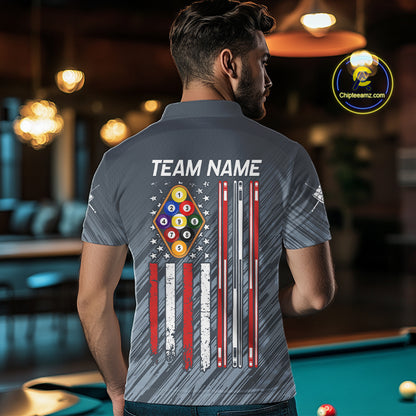 Personalized Billiard American Flag 9 Ball Pool Shirt For Men, Patriotic Billiard Team Jersey TDM7228