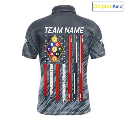 Personalized Billiard American Flag 9 Ball Pool Shirt For Men, Patriotic Billiard Team Jersey TDM7228