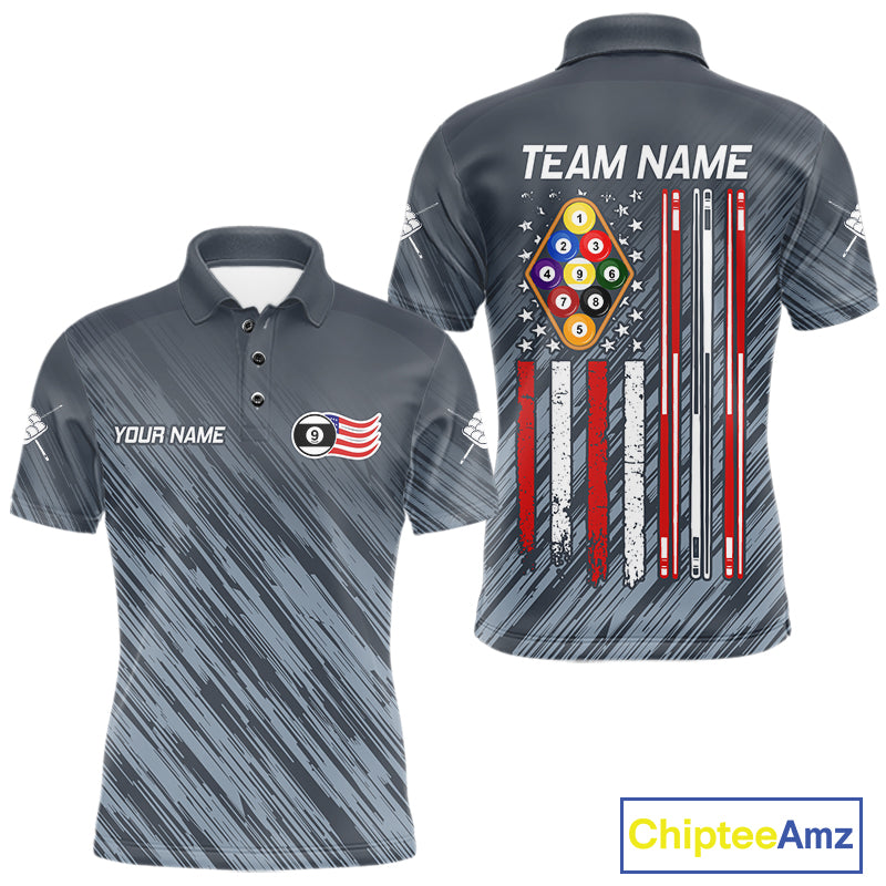 Personalized Billiard American Flag 9 Ball Pool Shirt For Men, Patriotic Billiard Team Jersey TDM7228