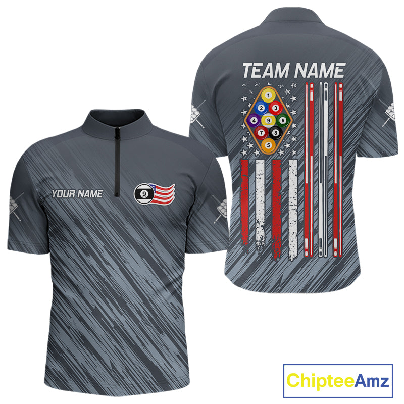 Personalized Billiard American Flag 9 Ball Pool Shirt For Men, Patriotic Billiard Team Jersey TDM7228