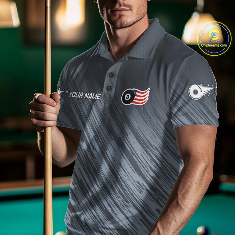 Personalized Billiard American Flag 8 Ball Pool Shirt For Men, Patriotic Billiard Team Jersey TDM7229