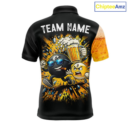 Black And Yellow Funny Beer Billiard Jersey For Men Custom 8 Ball 9 Ball Pool Billiard Team Shirts TDM7233