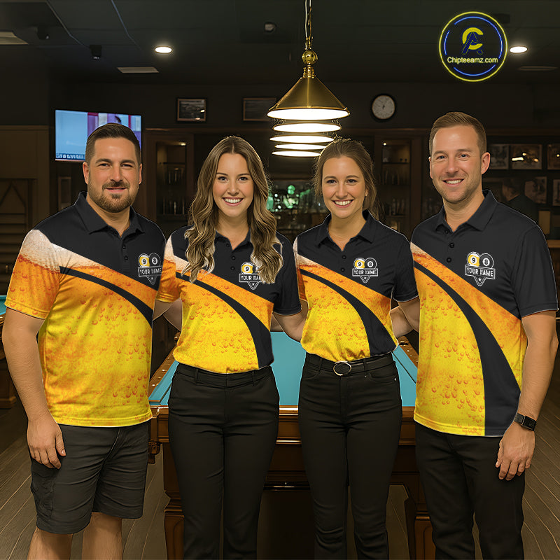Black And Yellow Funny Beer Billiard Jersey For Men Custom 8 Ball 9 Ball Pool Billiard Team Shirts TDM7233