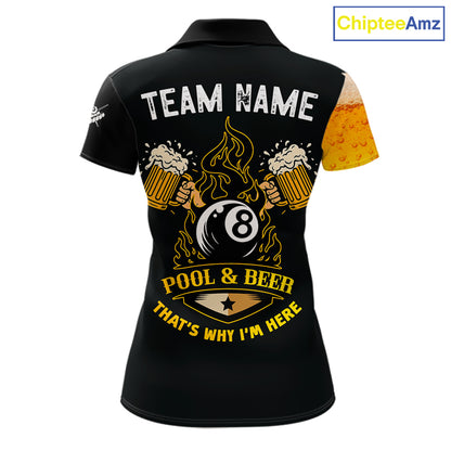 Yellow Funny Beer Billiard Shirt For Women Custom 8 Ball Pool & Beer That's Why I'm Here Team Jersey TDM7234
