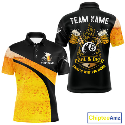 Yellow Funny Beer Billiard Shirt For Men Custom 8 Ball Pool & Beer That's Why I'm Here Team Jersey TDM7234