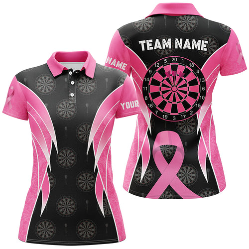 Personalized Breast Cancer Awareness Darts Shirts For Women, Black And Pink Darts Apparel Jerseys TDM2481