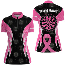 Load image into Gallery viewer, Personalized Breast Cancer Awareness Darts Shirts For Women, Black And Pink Darts Apparel Jerseys TDM2481