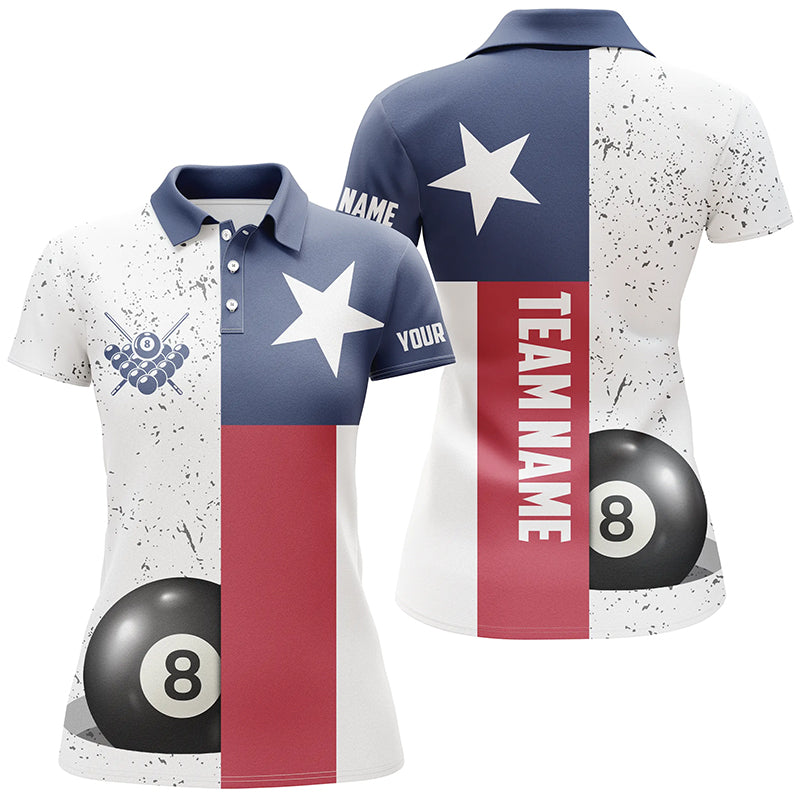 Personalized Grunge Texas Flag Billiard Women Polo Shirts Custom Patriotic Billiards Apparel Clothing TDM0551