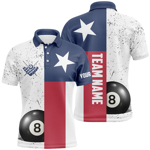 Personalized Grunge Texas Flag Billiard Men Polo Shirts Custom Patriotic Billiards Apparel Clothing TDM0551