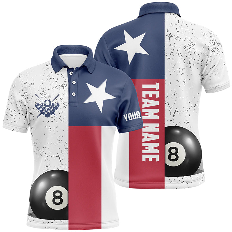 Personalized Grunge Texas Flag Billiard Men Polo Shirts Custom Patriotic Billiards Apparel Clothing TDM0551