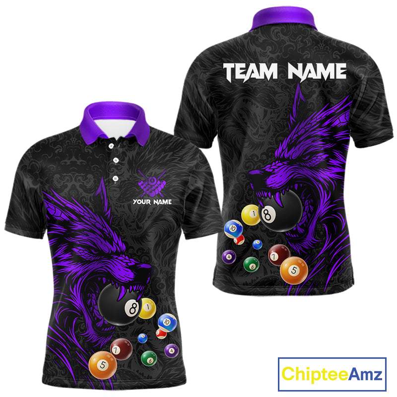 Personalized Wolf Billiard Balls Pool Shirt For Men, Black And Purple Billiard League Team Jersey TDM5203