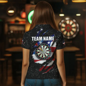 American Flag Black Grunge Dart Polo & Quarter Zip Shirts Custom Patriotic Dart Shirts For Women TDM3211