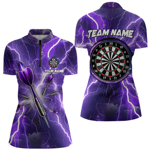 Purple Thunder Lightning 3D Women Darts Polo & Quarter Zip Custom Dart Shirts For Women Dart Jerseys TDM3212