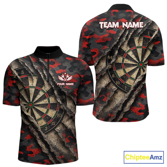 Red Retro Grunge Camo Darts Shirt For Men Custom Darts Jersey Team Polo & Quarter Zip Uniform TDM5448
