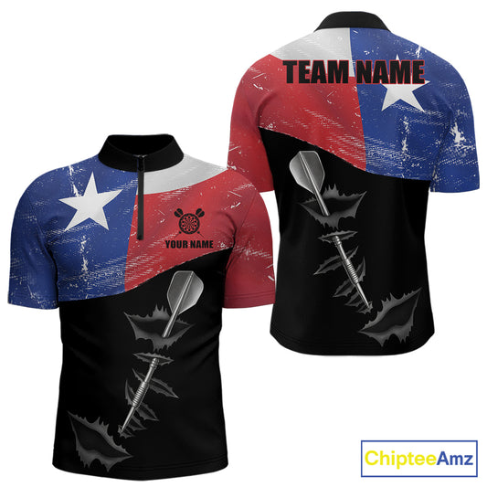 Personalized Texas Flag Steel Tip Dart Polo & 1/4 Zip For Men Custom Texas Darts Team Jersey TDM5452