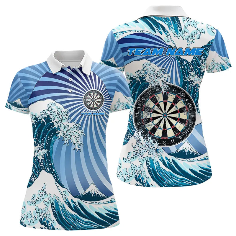 Personalized Blue Darts Waves Sea Darts Polo & Quarter Zip Custom Women Dart Shirts Funny Dart Jersey TDM3419