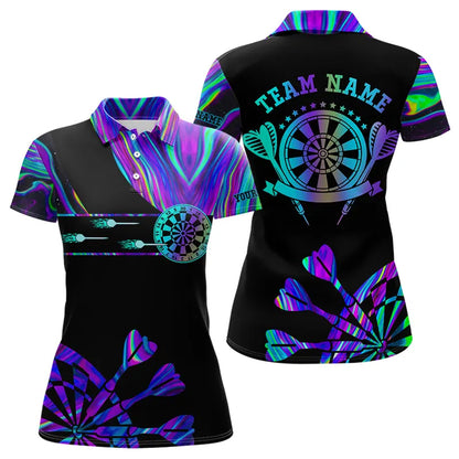 Neon Purple Blue Darts Tie Dye Custom Dart Polo Shirts For Women Glowing Dart Jerseys TDM3559
