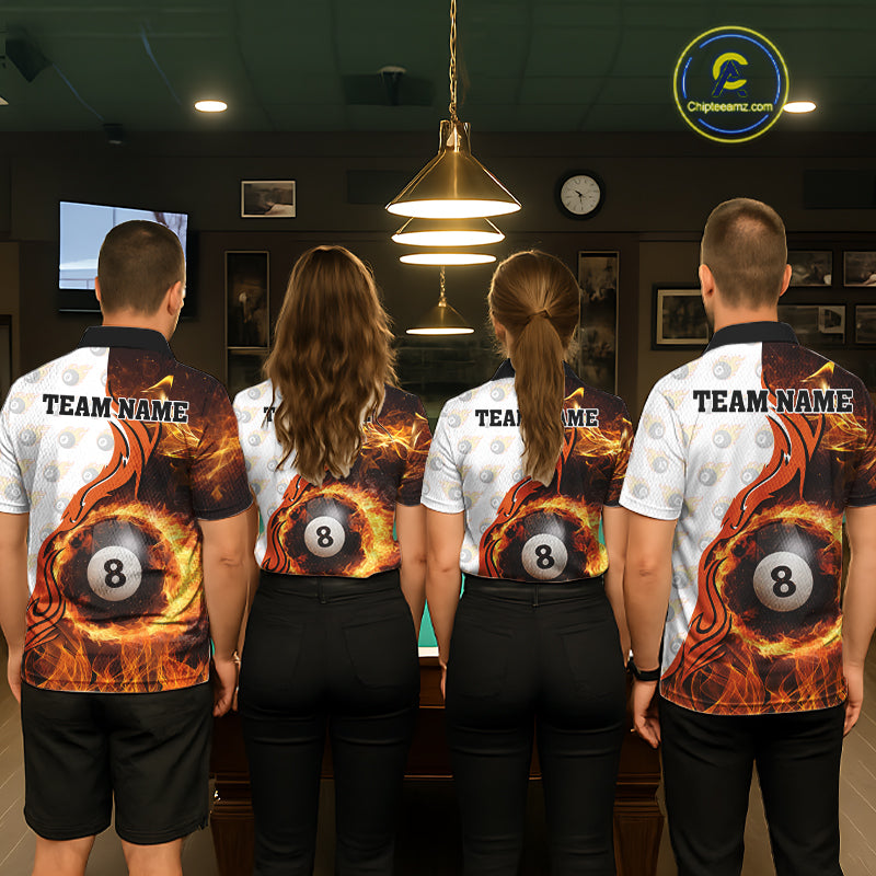Orange Flaming 8 Ball Pool Billiard Shirt For Women Custom Billiard Team Jersey Polo & 1/4 Zip TDM5925