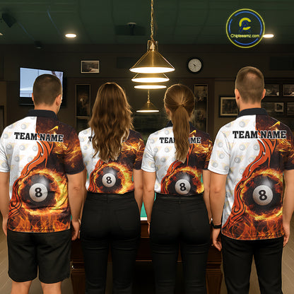 Orange Flaming 8 Ball Pool Billiard Shirt For Women Custom Billiard Team Jersey Polo & 1/4 Zip TDM5925