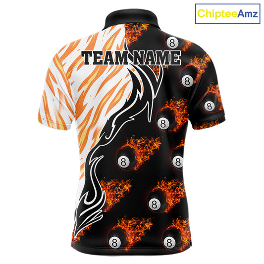 Personalized Fire Flame 8 Ball Pool Billiard Shirt For Men, Billiard Team Jersey Polo & 1/4 Zip TDM5926