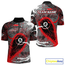 Load image into Gallery viewer, Red Grunge 8 Ball Pool Custom Billiard Shirts For Men, Billiard Team Jerseys Polo 1/4 Zip TDM6073