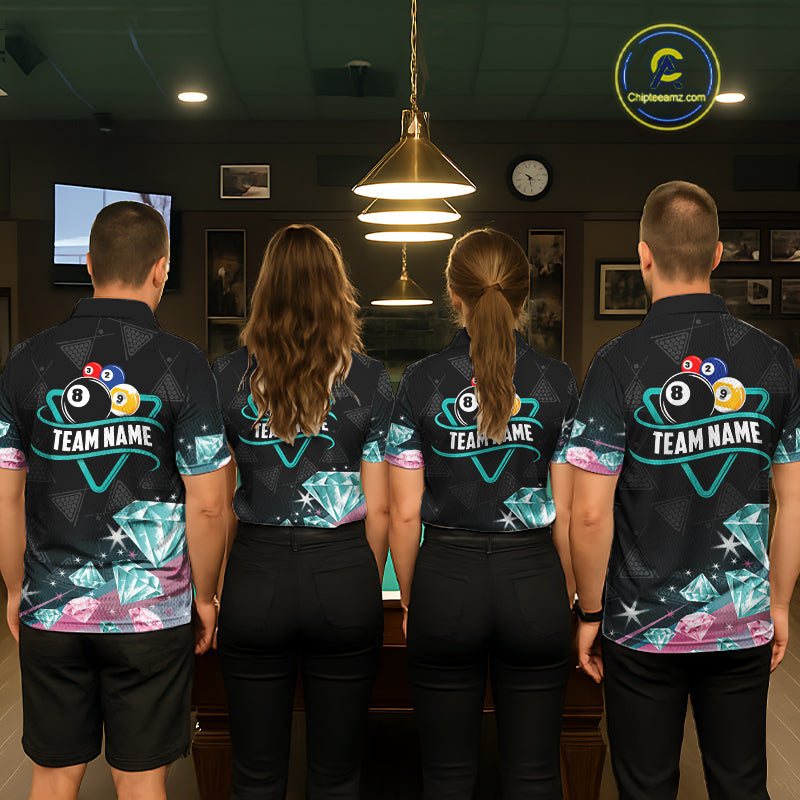 Funny Pink And Turquoise Diamonds Billiard Shirt For Women, 8 Ball Pool Team Jersey Polo & 1/4 Zip TDM6325