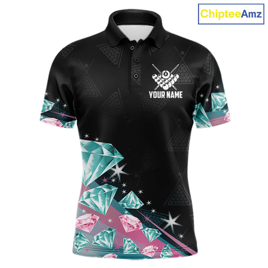Funny Pink And Turquoise Diamonds Billiard Shirt For Men, 8 Ball Pool Team Jersey Polo & 1/4 Zip TDM6325