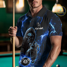 Load image into Gallery viewer, Blue Grim Reaper 8 Ball Billiard Shirt For Men Custom Lightning Billiard Team Jersey Polo, 1/4 Zip TDM6327