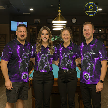 Purple Grim Reaper 8 Ball Billiard Shirt For Men Custom Lightning Pool Team Jersey Polo, 1/4 Zip TDM6328