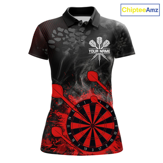 Red Dartboard Splatter Smoke Darts Shirt For Women Custom Grunge Darts Team Jersey Polo & 1/4 Zip TDM6505