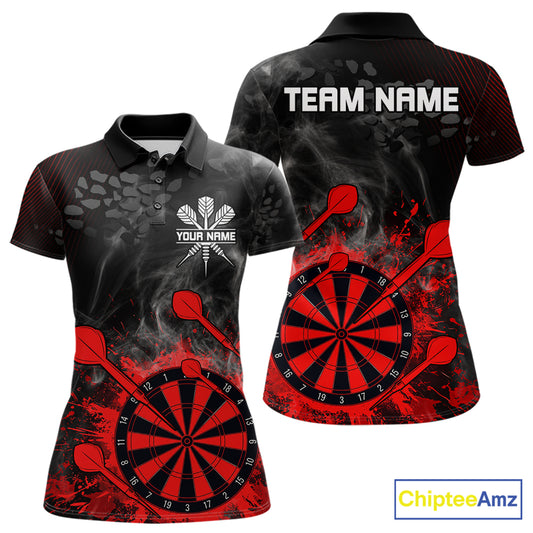 Red Dartboard Splatter Smoke Darts Shirt For Women Custom Grunge Darts Team Jersey Polo & 1/4 Zip TDM6505