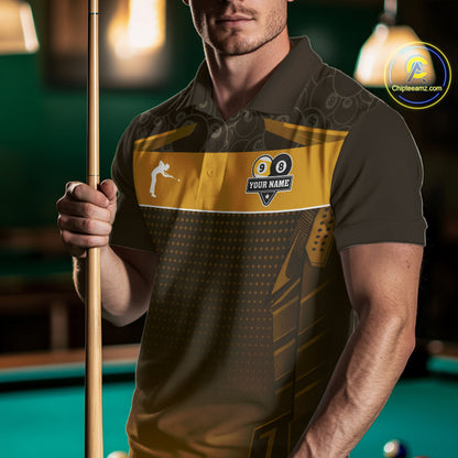 Yellow Funny Cat 8 Ball & 9 Ball Billiard Shirt For Men Custom Pool Team Jersey Polo & 1/4 Zip TDM7241
