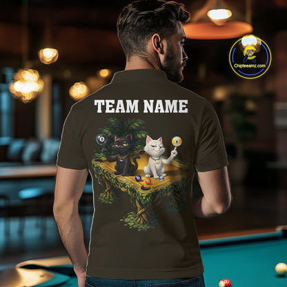 Yellow Funny Cat 8 Ball & 9 Ball Billiard Shirt For Men Custom Pool Team Jersey Polo & 1/4 Zip TDM7241