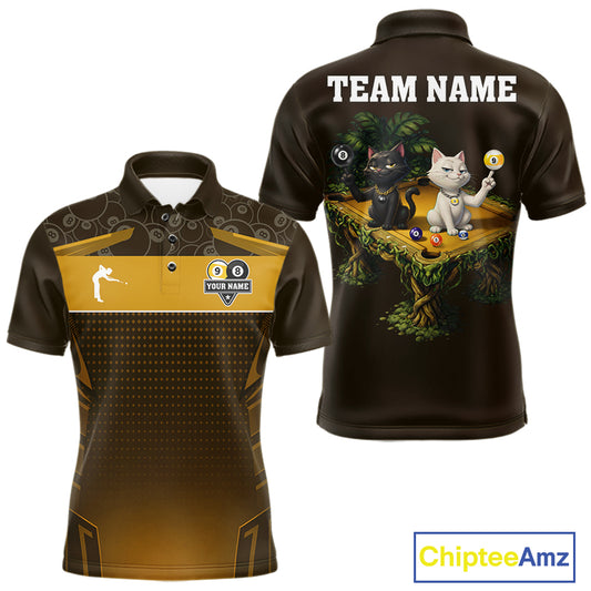 Yellow Funny Cat 8 Ball & 9 Ball Billiard Shirt For Men Custom Pool Team Jersey Polo & 1/4 Zip TDM7241