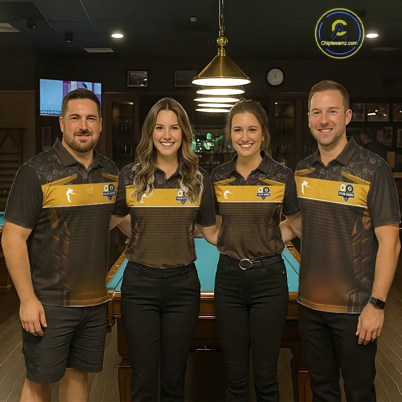 Yellow Funny Cat 8 Ball & 9 Ball Billiard Shirt For Men Custom Pool Team Jersey Polo & 1/4 Zip TDM7241