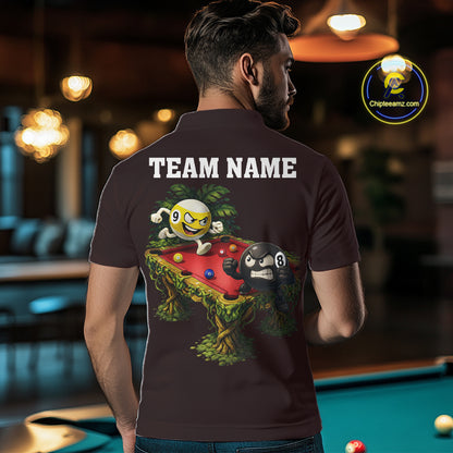 Red Funny Tropical 8 Ball & 9 Ball Billiard Shirt For Men Custom Pool Team Jersey Polo & 1/4 Zip TDM7242