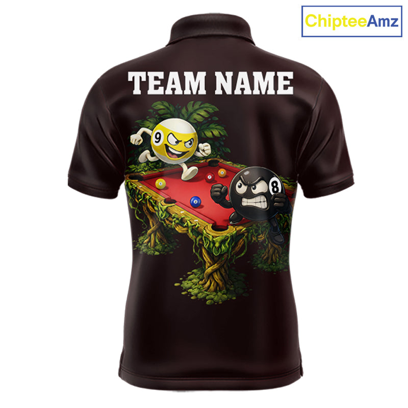 Red Funny Tropical 8 Ball & 9 Ball Billiard Shirt For Men Custom Pool Team Jersey Polo & 1/4 Zip TDM7242