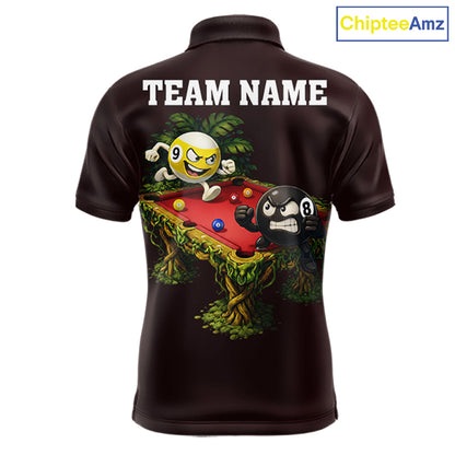 Red Funny Tropical 8 Ball & 9 Ball Billiard Shirt For Men Custom Pool Team Jersey Polo & 1/4 Zip TDM7242