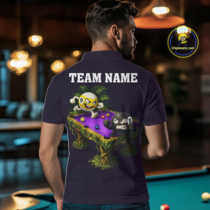 Purple Funny Tropical 8 Ball & 9 Ball Billiard Shirt For Men Custom Pool Team Jersey Polo, 1/4 Zip TDM7243