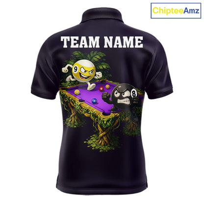 Purple Funny Tropical 8 Ball & 9 Ball Billiard Shirt For Men Custom Pool Team Jersey Polo, 1/4 Zip TDM7243