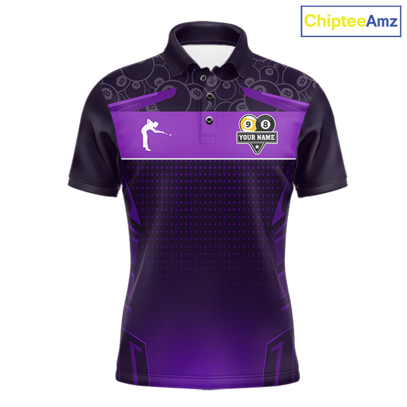 Purple Funny Tropical 8 Ball & 9 Ball Billiard Shirt For Men Custom Pool Team Jersey Polo, 1/4 Zip TDM7243