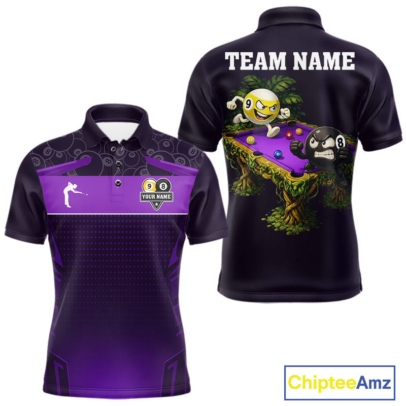Purple Funny Tropical 8 Ball & 9 Ball Billiard Shirt For Men Custom Pool Team Jersey Polo, 1/4 Zip TDM7243